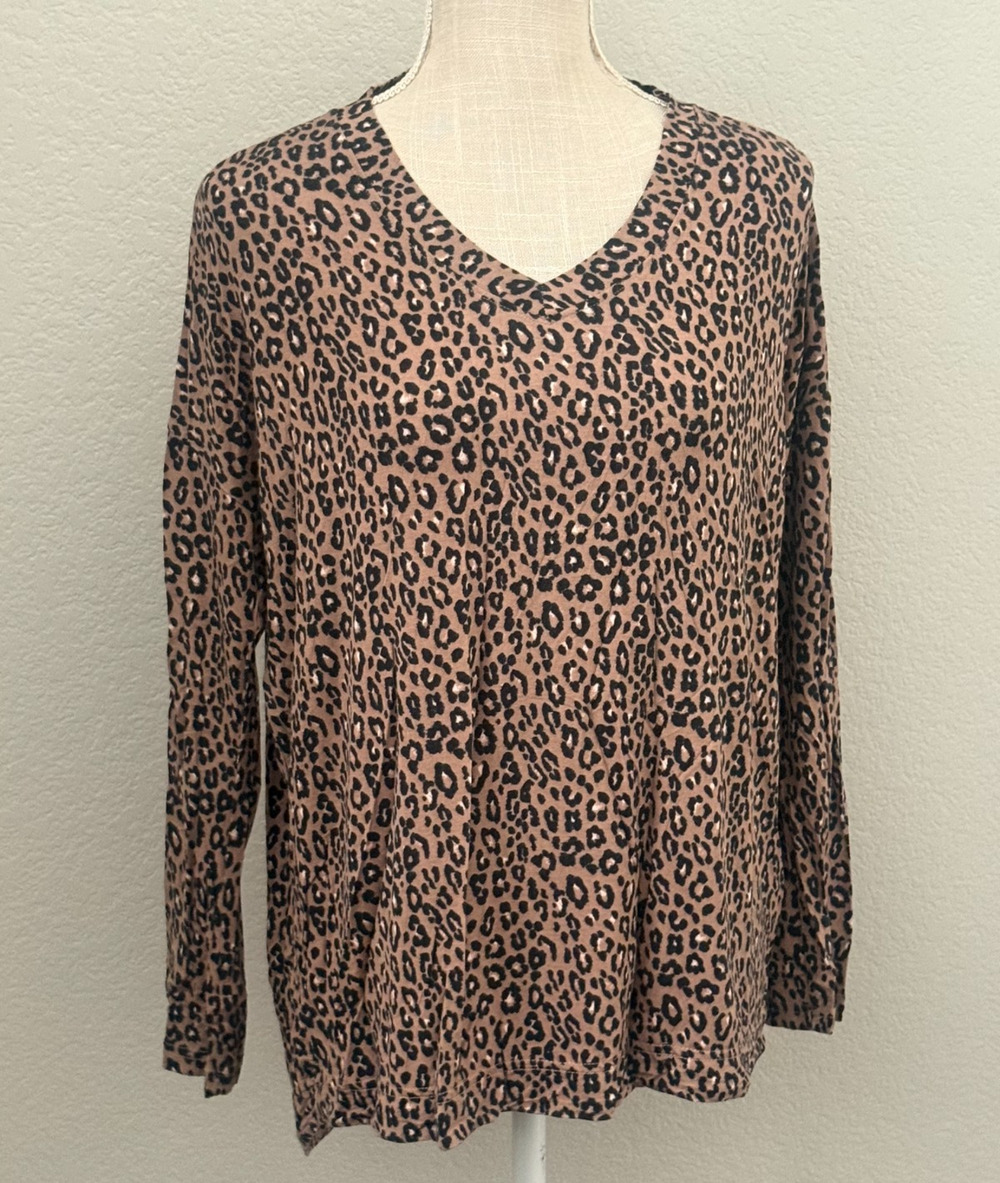Nordstrom Women’s XS Leopard Print Tunic Blouse Brown Black Long Sleeve Top